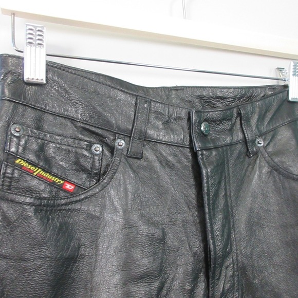 Diesel Genuine Leather Pants Womens Bootcut 26 Black Moto Low Rise Vtg Y2k 644 - Picture 9 of 16